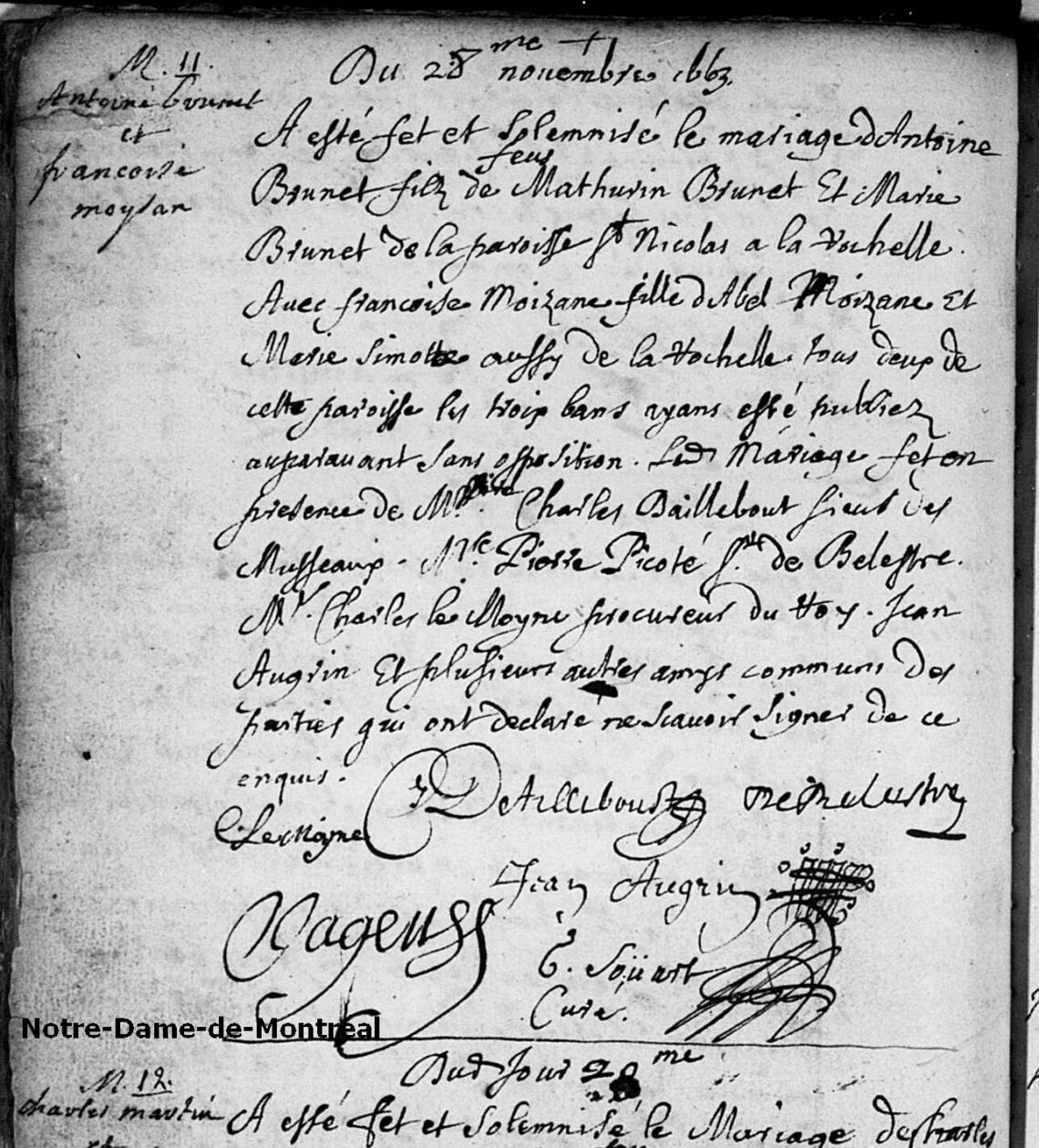 Antoine Brunet_dit_Belhumeur Francoise Moisan Marriage