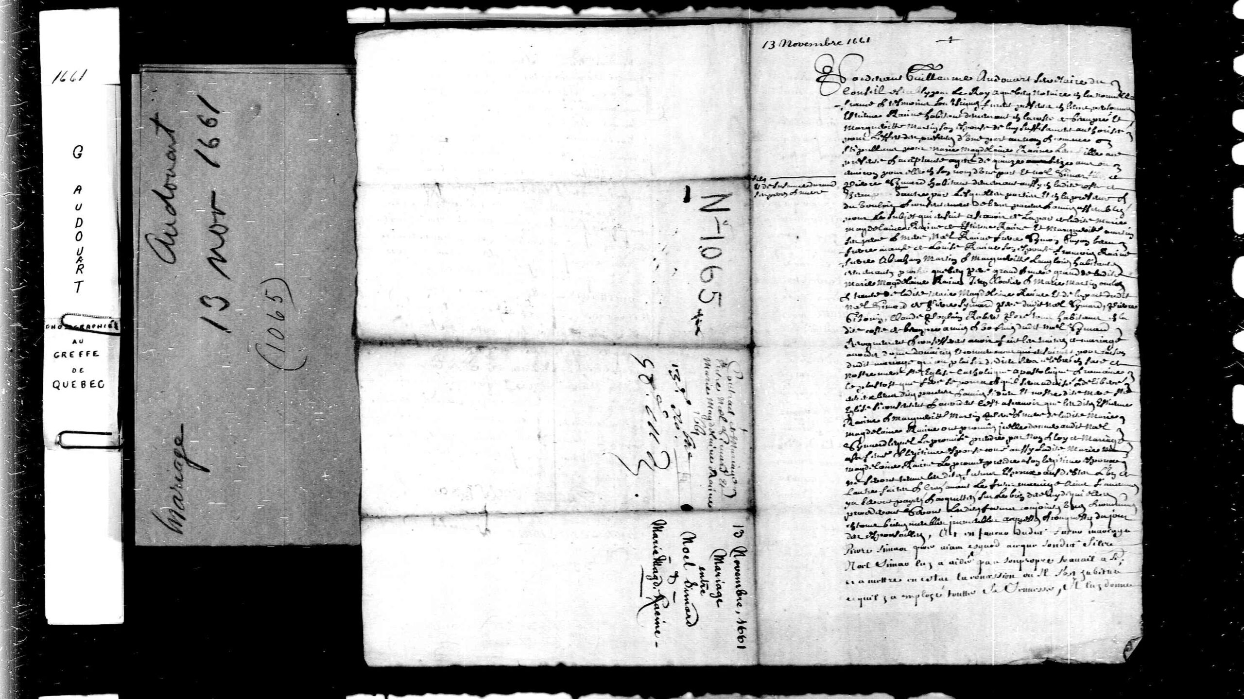 Contrat de mariage Noël Simard & Magdeleine Racine pg 1