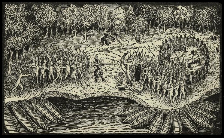 Defeat Of Iroquois By Champlain This media file is in the public domain in the United States. This applies to U.S. works where the copyright has expired, often because its first publication occurred prior to January 1, 1930, and if not then due to lack of notice or renewal. See this page for further explanation.