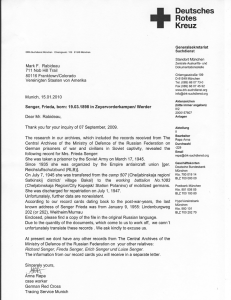 Frieda Senger Suchdienst Letter