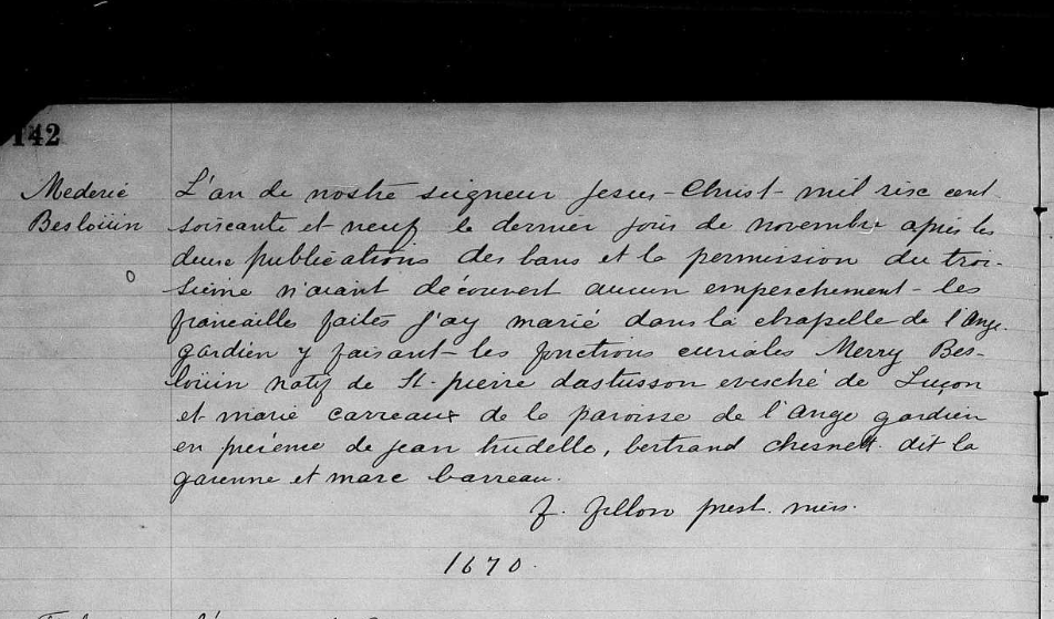 Mariage de Médéric Beslouin et de Marie Carreau.