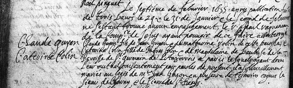 Marriage Claude Guyon - Caterine Colin 1655