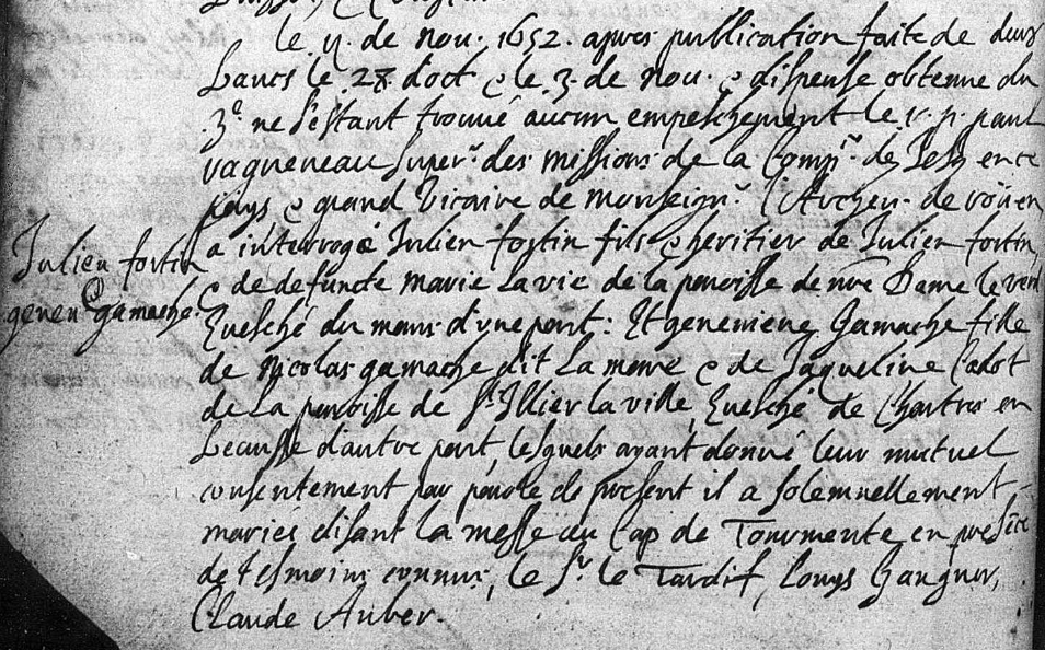Marriage: Geneviève Gamache & Julien Fortin 1652