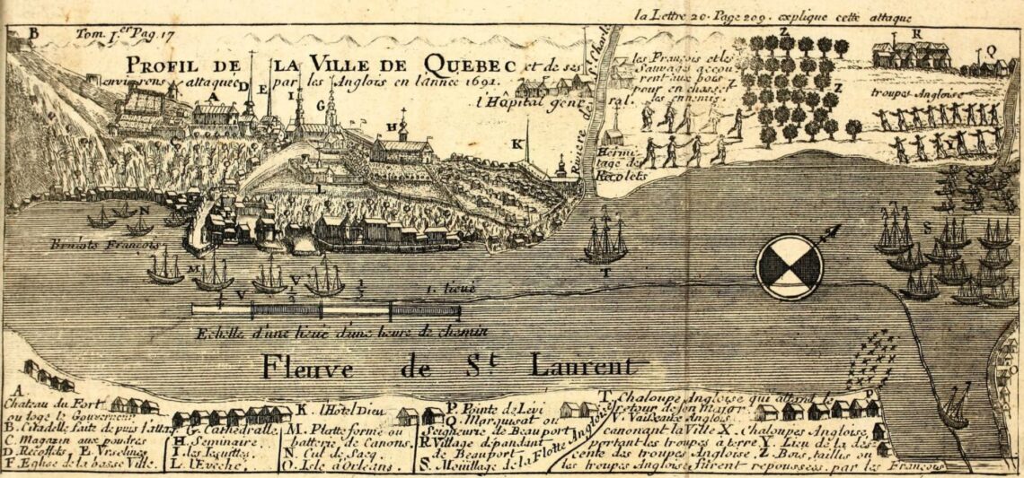 Dessin de la ville de Québec en 1691 par le baron de Lahontan--- Cette œuvre est également dans le domaine public dans tous les pays pour lesquels le droit d’auteur a une durée de vie de 70 ans ou moins après la mort de l’auteur.
